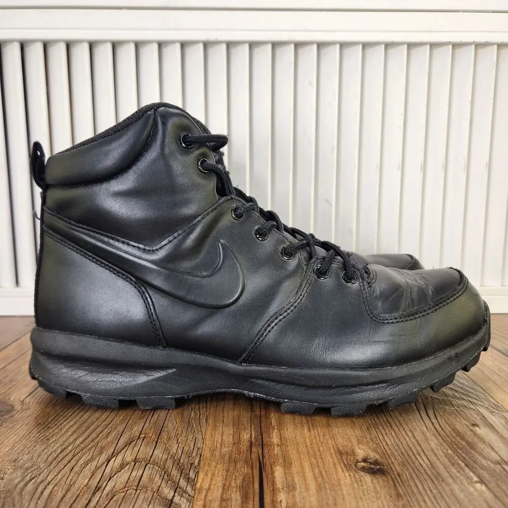 Nike Manoa Leather Boots Mens Size 11.5 Triple Black Water Resistant 454350-003